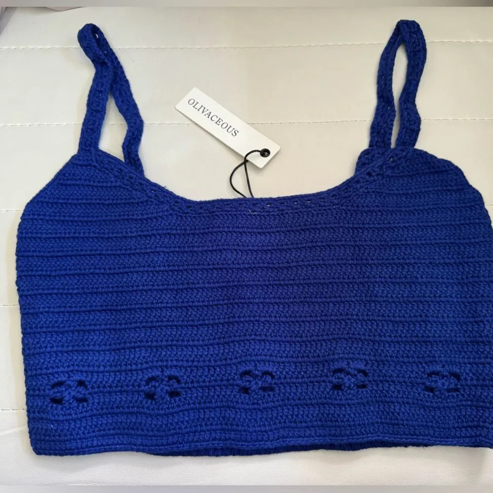 NWT Olivaceous boutique Brand crochet crop top Colbalt blue multiple sizes S/L